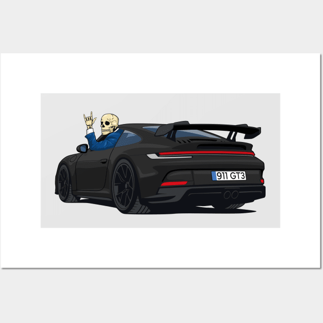 car 911 GT3 skull metal hands black Wall Art by creative.z